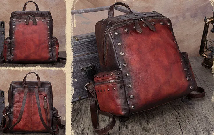 Small Womens Vintage Leather Backpack Purse Hiking Backpack for Women