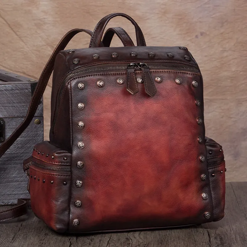 Small Womens Vintage Leather Backpack Purse Hiking Backpack for Women