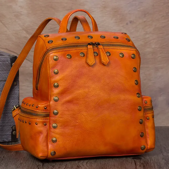 Small Womens Vintage Leather Backpack Purse Hiking Backpack for Women