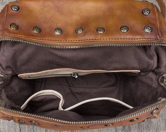 Small Womens Vintage Leather Backpack Purse Hiking Backpack for Women