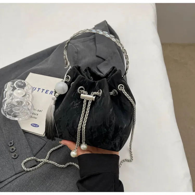 Spunkz Black Potli Bag with Pearl & Crystal Tassel