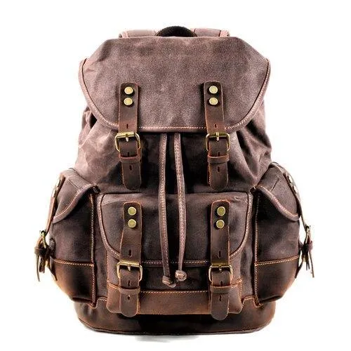 Vintage Canvas Backpack Waterproof Traveling Hiking Rucksack