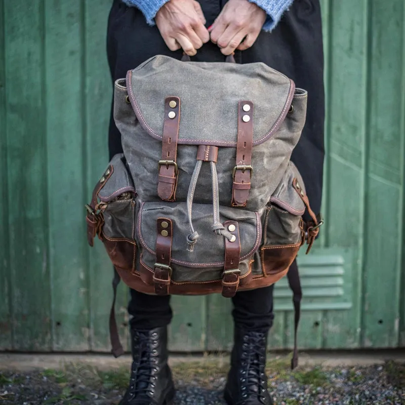 Vintage Canvas Backpack Waterproof Traveling Hiking Rucksack