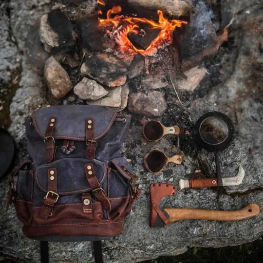 Vintage Canvas Backpack Waterproof Traveling Hiking Rucksack
