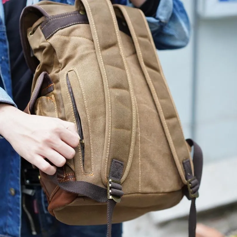 Vintage Canvas Backpack Waterproof Traveling Hiking Rucksack