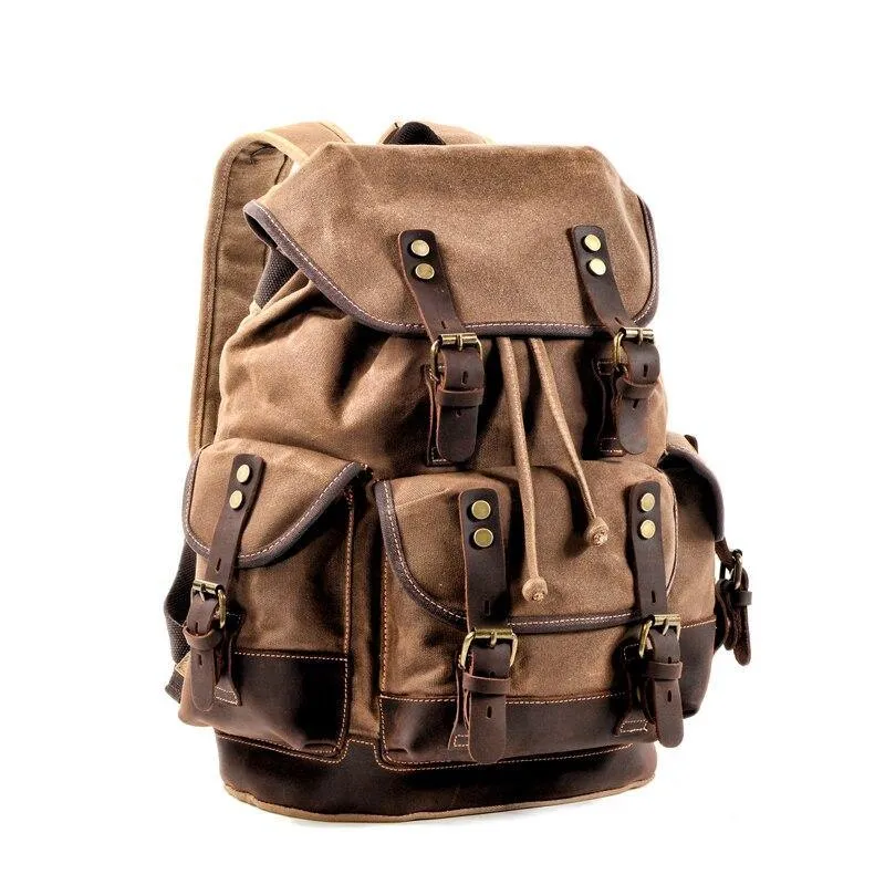 Vintage Canvas Backpack Waterproof Traveling Hiking Rucksack