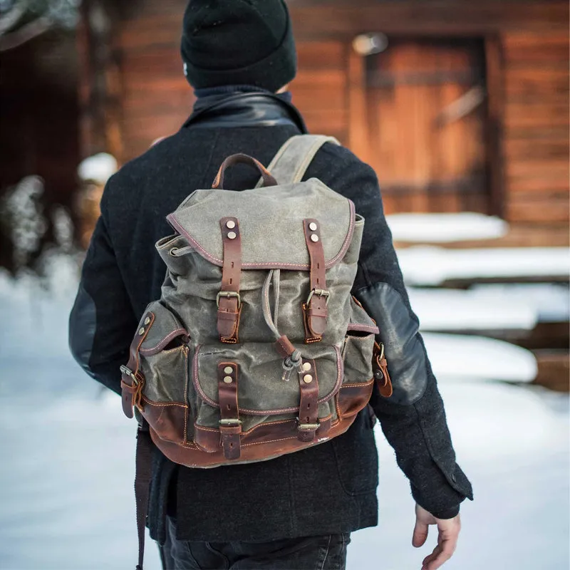 Vintage Canvas Backpack Waterproof Traveling Hiking Rucksack