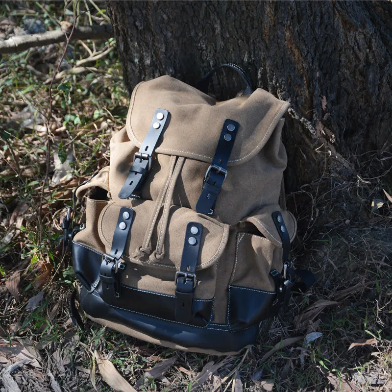 Vintage Canvas Backpack Waterproof Traveling Hiking Rucksack