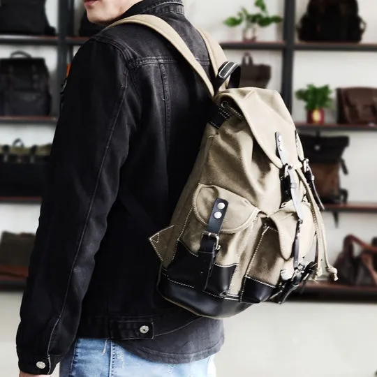 Vintage Canvas Backpack Waterproof Traveling Hiking Rucksack