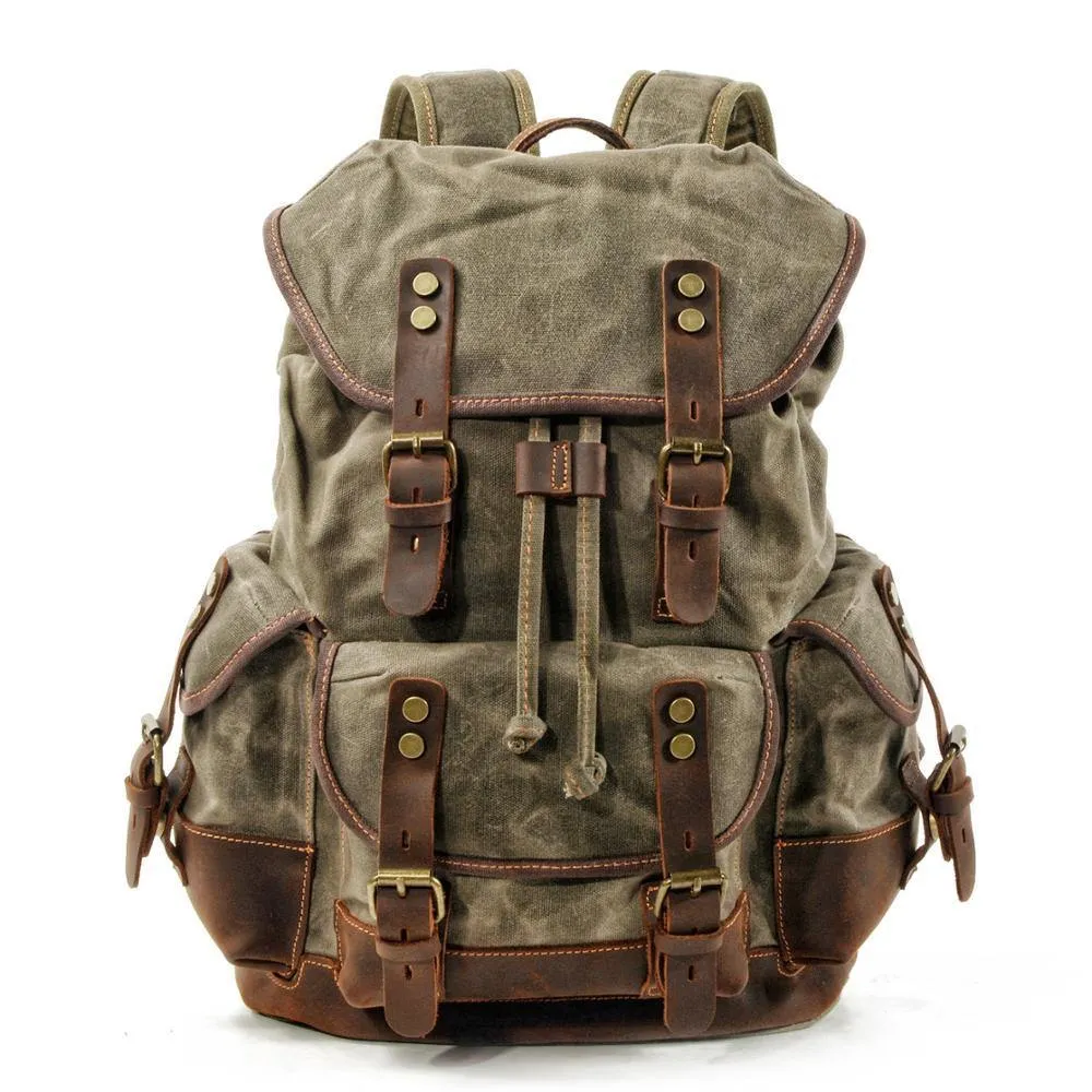 Vintage Canvas Backpack Waterproof Traveling Hiking Rucksack