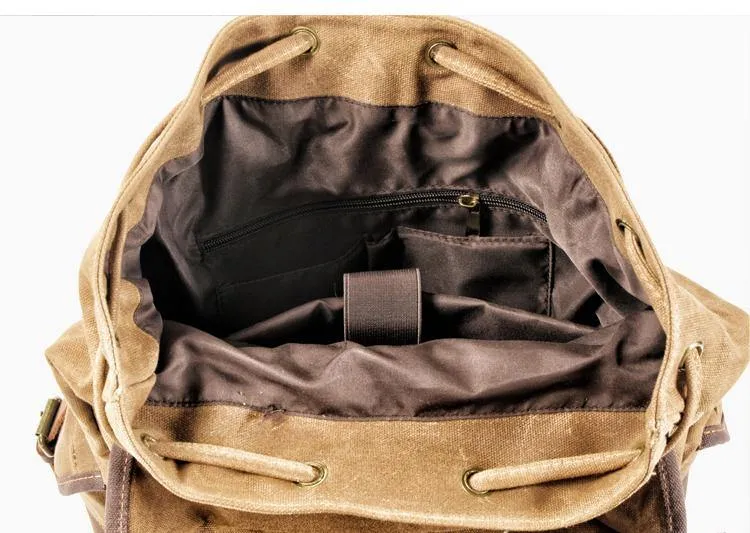 Vintage Canvas Backpack Waterproof Traveling Hiking Rucksack