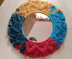 Zazzish House | Macrame Hanging Wall Mirror - Boho Fringe Round Handmade Decorative Mirror for Apartment Living Room Bedroom Baby Nursery Home Decor. (ZH - 005)